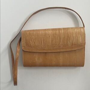 Genuine Eel-Skin Vintage Tan Shoulder Purse |  Classic Elegant Unique Luxury